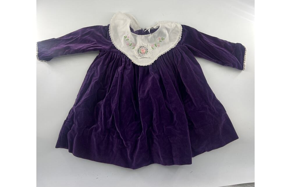 Vintage Baby Togs Girls Dress 39328 Purple Lace Floral Embroidery One Piece Baby